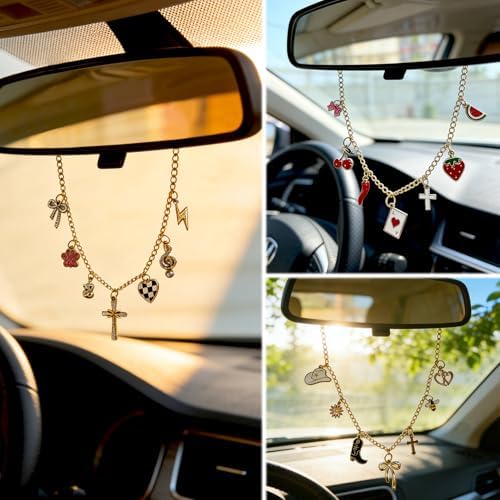 Car Rearview Mirror Charm Gold Hanging Cross Bow Cherry Ornament - Image 6