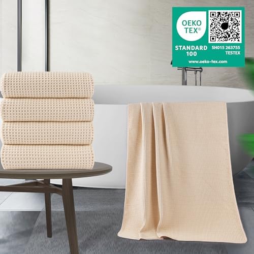 POLYTE 430 GSM Poly Blend Microfiber Quick Dry Waffle Bath Towel, 30x60 in - Image 2