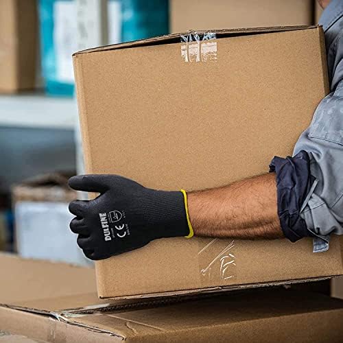 DULFINE Safety Work Gloves for Men 12 Pairs, Ultra-Thin PU Coated Black M - Image 4
