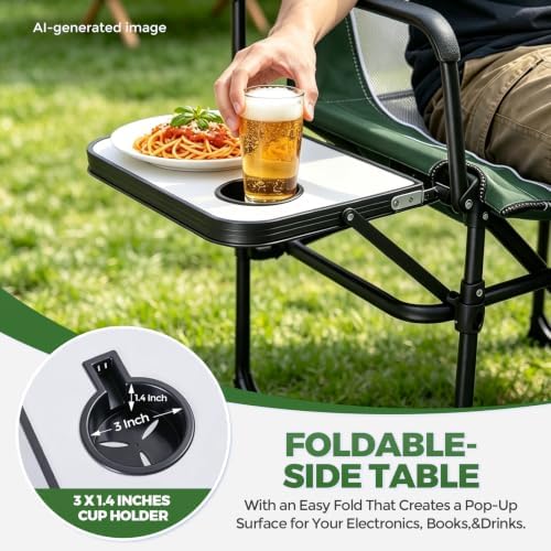 2 Pack Camping Chairs with Side Table & Cup Holder 400 lbs - Image 4