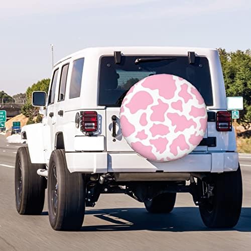 Pink Cow Print Spare Tire Cover Dust-Proof Wheel Tire Cover Fit Trailer - Image 3