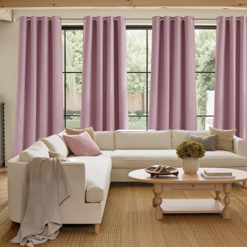 NICETOWN Short Faux Linen Pink Blackout Curtains 63 inches Long - Image 4