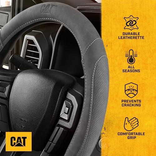 Cat® US Flag Leather Steering Wheel Cover w Metal Flag Emblem, Standard - Image 4