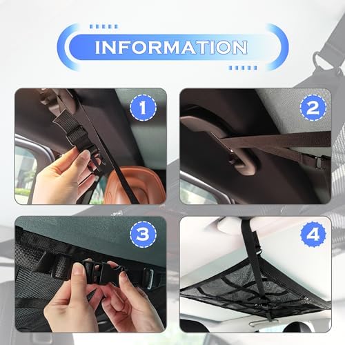 Car Ceiling Cargo Net with 2*Headrest Hook, Large Capacity Anti-Fall Cargo Net - Image 6