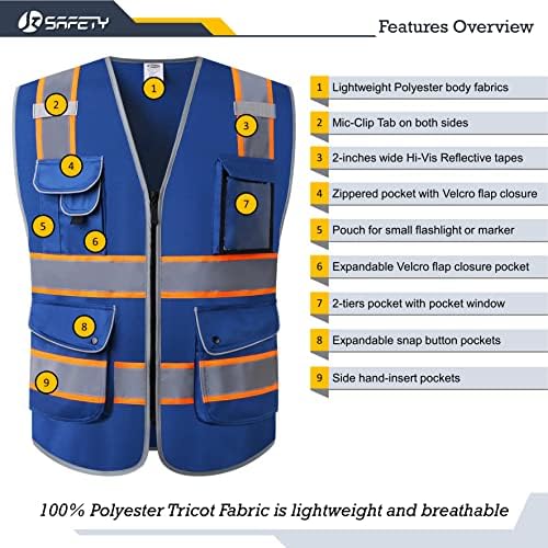 JKSafety Safety Vest for Men Women Reflective Hi Vis JK901 Blue XL - Image 3
