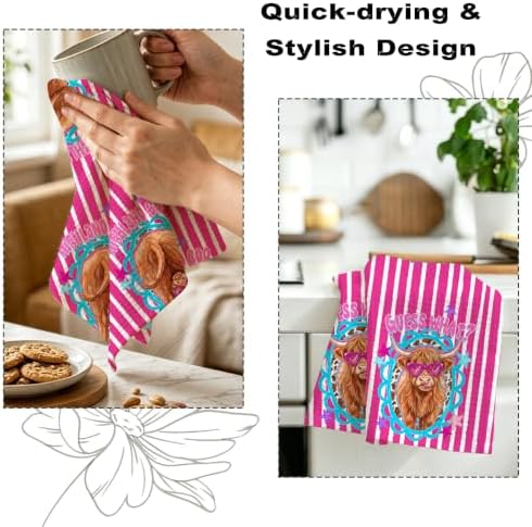 ZHAMEN 2 Pcs Funny Cow Kitchen Towels, Soft Absorbent Waffle Hand Tea Towel - Image 6