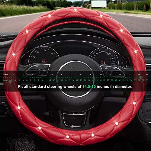 Red Steering Wheel Cover, Leather Car Steering Wheel Cover, Crystal Rhinestones - Image 4