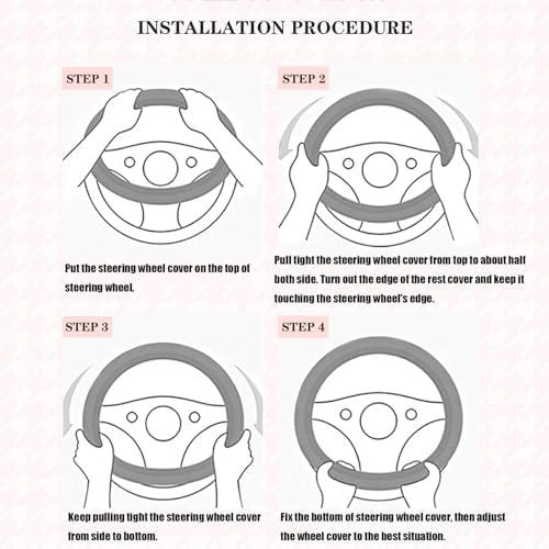 14 inch Cute Leather D Shape Steering Wheel Cover Black - Image 7