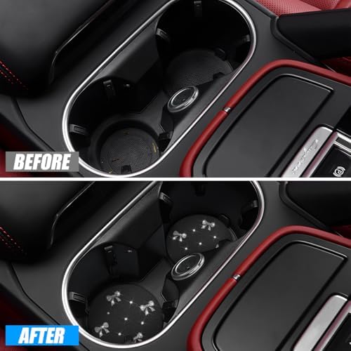 2PCS Car Coasters Rhinestone Bow Cup Holder Pad Anti-Slip Gray - Image 4