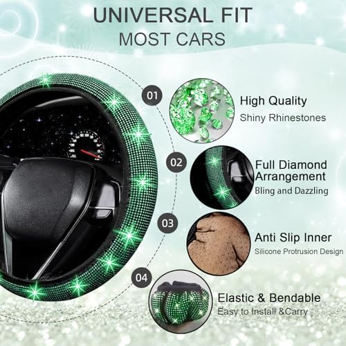 NBTEPEM 27 PCs Green Bling Car Accessories Set - Image 3