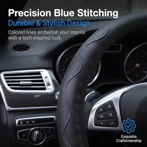 Elastic Steering Wheel Cover Black and Blue Universal 14-15 inch - Image 3