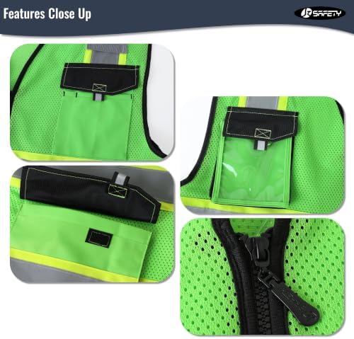 JKSafety Safety Vest for Men Women Hi Vis Reflective Vest JK220 Green XL - Image 3