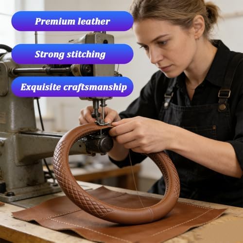 AUCELI 14.5-15 Inch Steering Wheel Cover Non-Slip Leather - Image 2