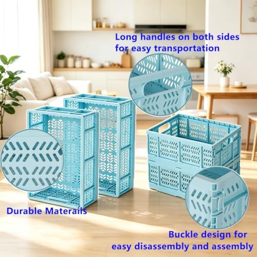 4-Pack Plastic Storage Crates, 20L Foldable Baskets, Collapsible Crates - Image 5
