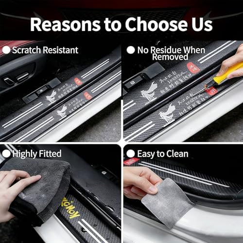 Car Door Sill Guards Front & Rear Car Door Threshold Protector Carbon Fiber & - Image 6