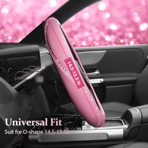 CAR PASS Bling Diamond Pink Leather Steering Wheel Cover, Studded Shining - Image 6