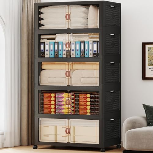 Stackable Storage Bins with Doors & Lids & Wheels by VNVTO