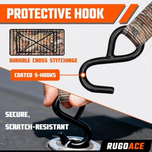 8PK Ratchet Tie Down Straps 1" x 10ft, 300lbs Load Capacity, Camo RUGOACE - Image 4