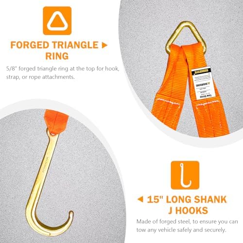 3" x 24" Recovery Tow V-Straps V Bridle w/15 J Hooks 5400LBS - Image 3