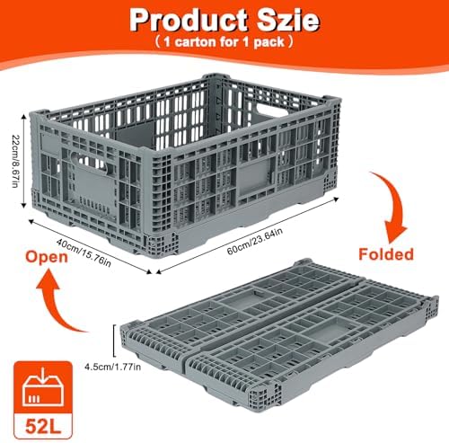 Collapsible Milk Crates 52L, Plastic Folding Storage Crate - Image 2