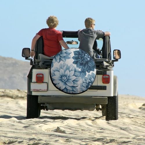 Heavy Duty Spare Tire Cover Blue and Grey Dahlia Flower Wheel Tire Covers - Image 6