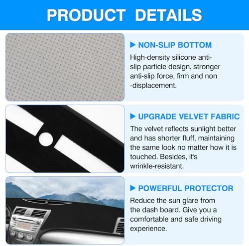 Autorder Dashboard Cover Mat for 2007-2011 Toyota Camry Accessories Dash Cover - Image 6