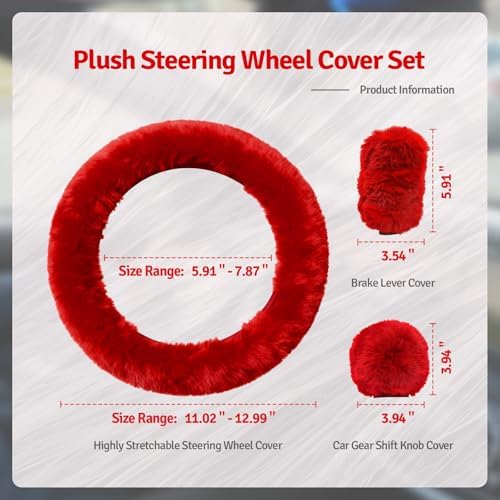 Fluffy Steering Wheel Cover 3PCS Set – Plush Fuzzy Fur Steering Wheel Cover - Image 7