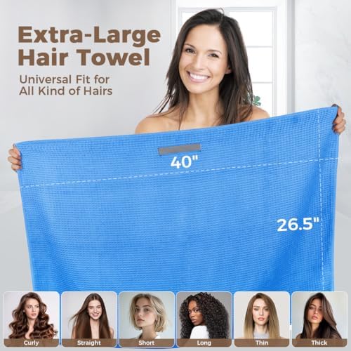 HOMEXCEL 2PK Microfiber Hair Towels Waffle Weave, 40x26.5 in, Fast Drying - Image 2