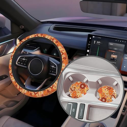 Boho Orange Flowers Steering Wheel Cover - Image 5