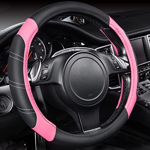 CAR PASS Line Rider Microfiber Leather Sporty 14.5-15 inch Steering Wheel Cover by CARPASS