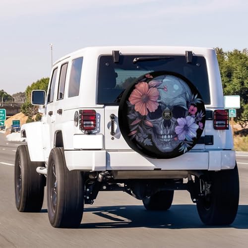 Delerain Skull with Pastel Flowers Spare Tire Cover with Backup Camera Hole - Image 2