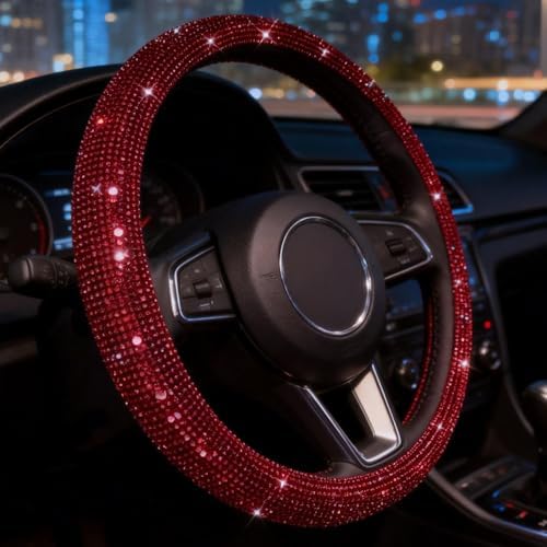 Car Bling Steering Wheel Cover for Women Girl Red Bling Accessories 15 Inch - Image 2