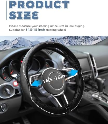 Steering Wheel Cover, Car Accessories 14.5-15 Inch Leather Steering Wheel Cover - Image 2
