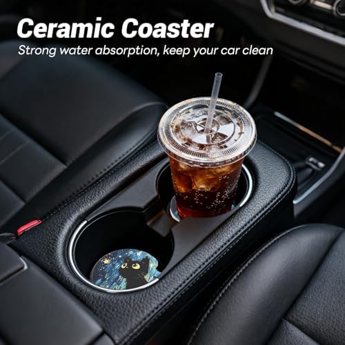 Car Cup Holder Ceramic Coasters 2 Pack, 2.56 in Anti Slip Absorbent Coaster - Image 2