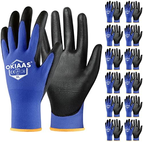 OKIAAS Men's Large Blue 12 Pairs Ultra Thin and Lightweight Working Gloves by OKIAAS