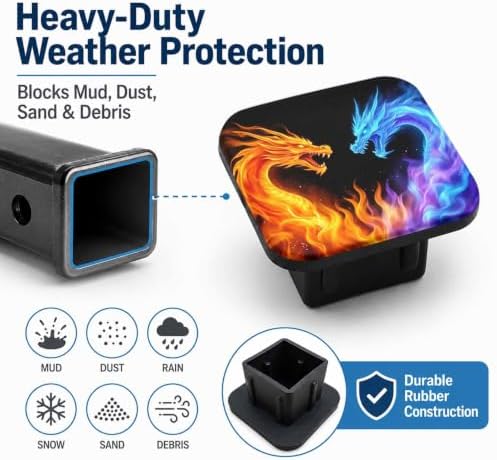 Blue Red Fire Dragon Hitch Cover Receiver Tube Hitch Plug, Tool-Free Install - Image 6