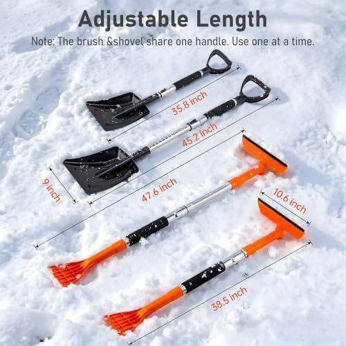 COCCKO 47.6" Car Snow Brush and Ice Scraper, 3-in-1 Heavy Duty Extendable Snow - Image 2
