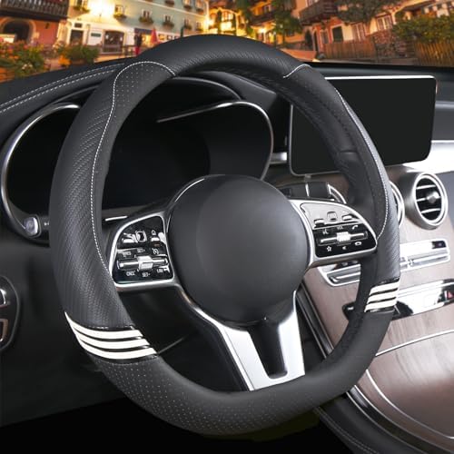 14 inch Cute Leather D Shape Steering Wheel Cover Black - Image 2