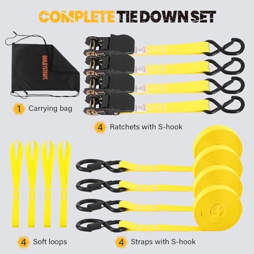 1" x 12' Heavy Duty Ratchet Straps - Image 5