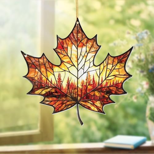 Stained Glass Acrylic Maple Leaf Ornament – Autumn & Christmas Tree Decoration by ALADAYQUINQUITMeetallneeds