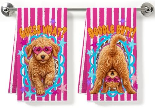 2 Pcs Funny Dog Mom Kitchen Towels, Soft Absorbent Waffle Hand Tea Towel by ZHAMEN