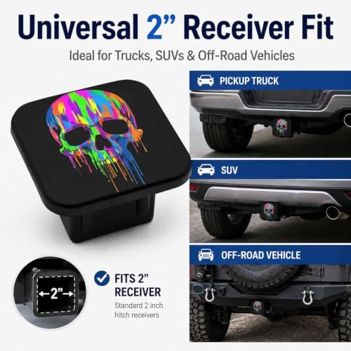 Hitch Cover Receiver Tube Hitch Plug Rainbow Skull, Tool-Free Install Tow Hitch - Image 4