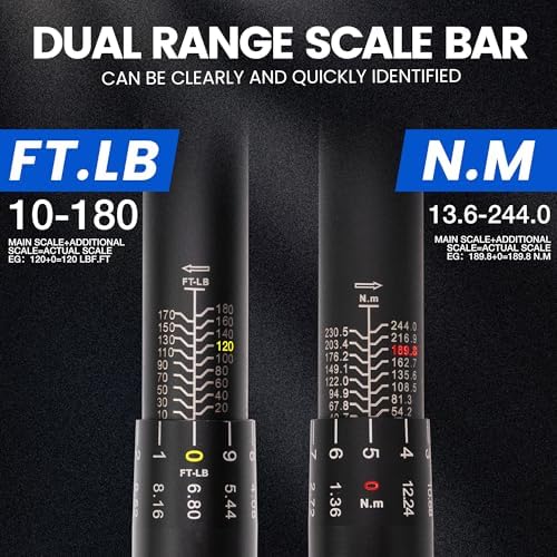 1/2 Inch Drive Click Torque Wrench, 10–180 Ft.Lb/13.6–244.0 Nm ±3% Accuracy - Image 4