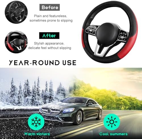 Car Steering Wheel Cover, 15 inch Carbon Fiber Microfiber Leather Elastic - Image 6