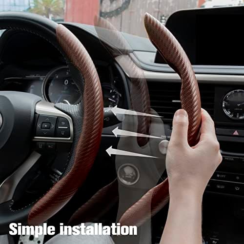 Amiss 2pcs Carbon Fiber Anti-Skid Steering Wheel Cover, Waterproof & Segmented - Image 4