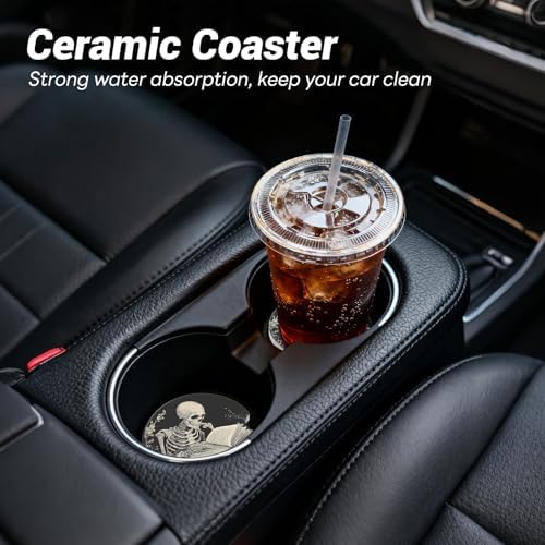 Car Cup Holder Ceramic Coasters 2 Pack, 2.56 in Anti Slip Absorbent Coaster - Image 2