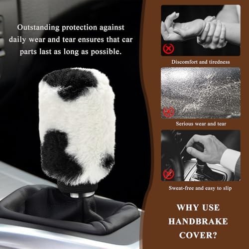 Cow Print Car Shift Knob Cover, Cute Cow Print Anti-Slip Plush Shifter Stick - Image 5