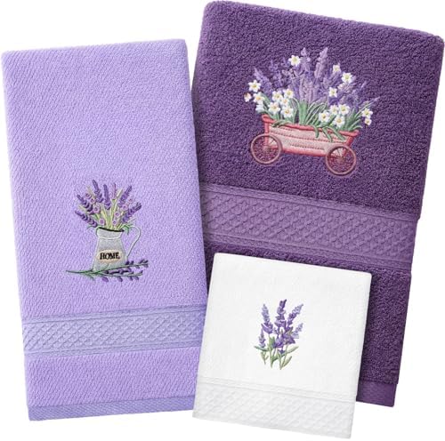Peryiter 3 Pack Lavender Decorative Bath Towel Set by Peryiter