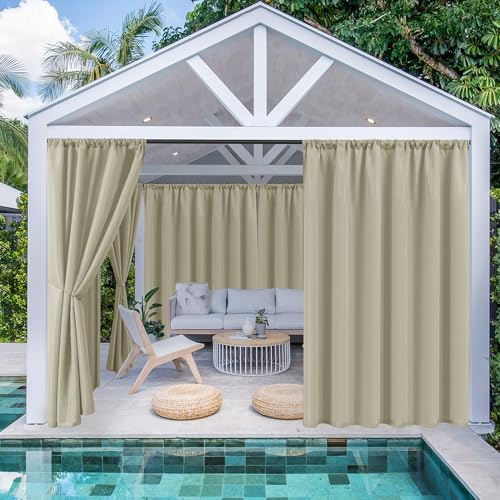 Outdoor Curtains for Patio Waterproof Rod Pocket 6 Pcs 54x95 Inch Taupe - Image 2