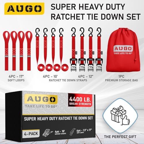 AUGO Heavy Duty Ratchet Straps & Soft Loops – Pack of 4 Extra Strong 1.5” by - Image 4